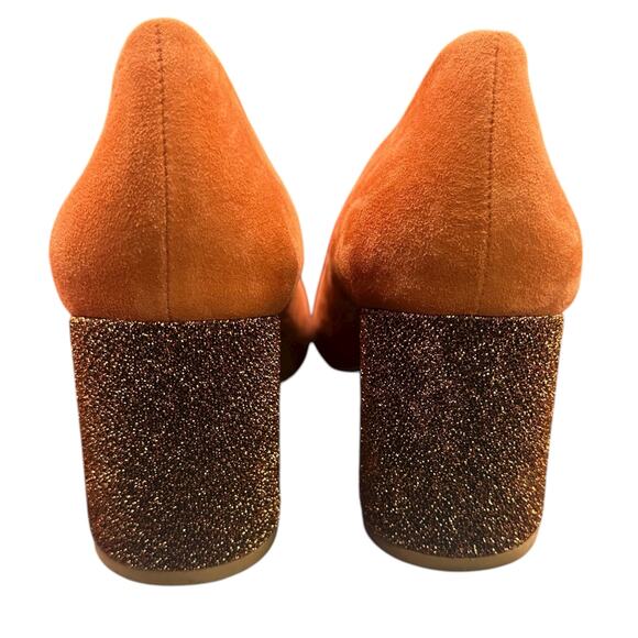 Seychelles Burnt Orange Suede Sparkle Block Heel Pumps Size 7 Leather Upper - Picture 10 of 14
